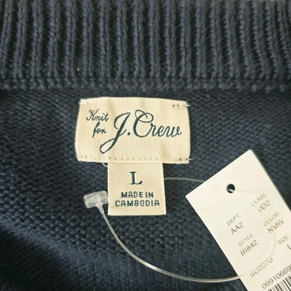 J Crew Men’s Heritage cotton Crewneck Knit Sweater Size Large Navy Preppy NEW